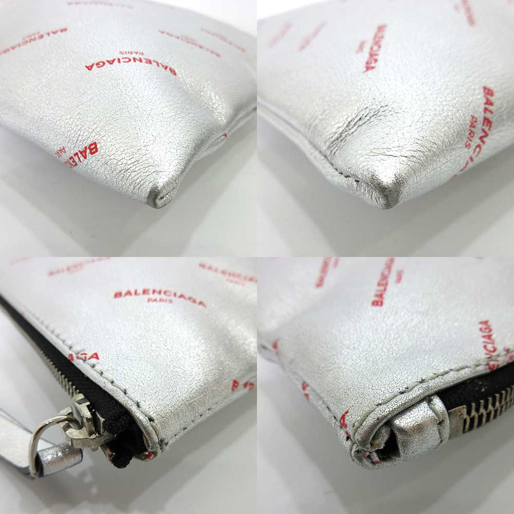 Top Quality Balenciaga Leather Logo Large Clutch Silver