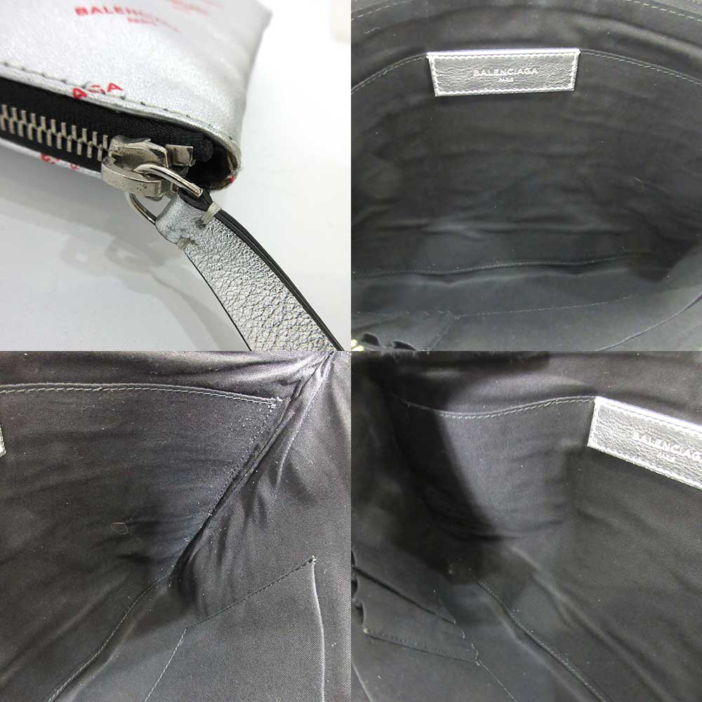 Top Quality Balenciaga Leather Logo Large Clutch Silver
