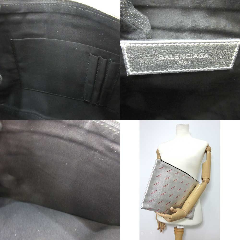 Top Quality Balenciaga Leather Logo Large Clutch Silver