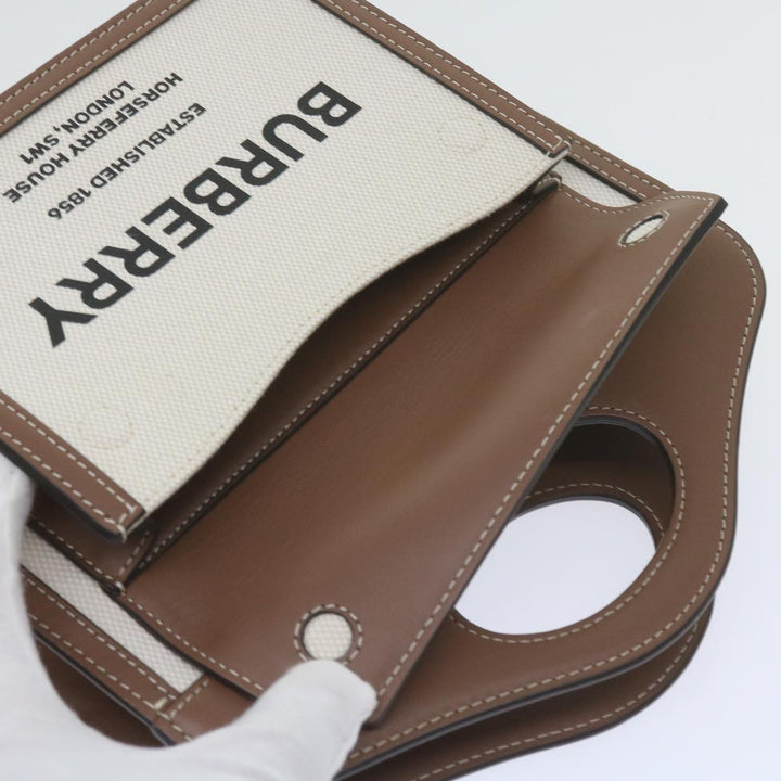 BURBERRY Mini Pocket Bag Hand Bag Canvas Leather Brown 8039361 Auth 60007a