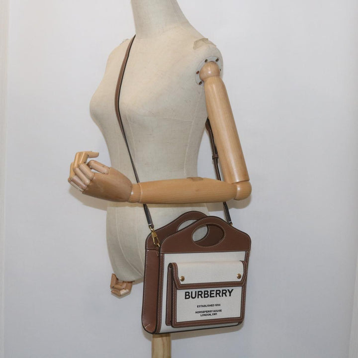 BURBERRY Mini Pocket Bag Hand Bag Canvas Leather Brown 8039361 Auth 60007a