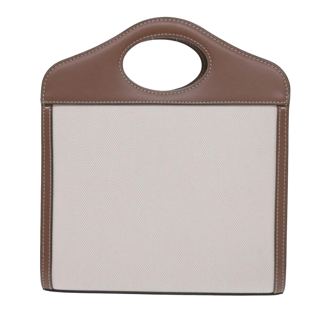 BURBERRY Mini Pocket Bag Hand Bag Canvas Leather Brown 8039361 Auth 60007a