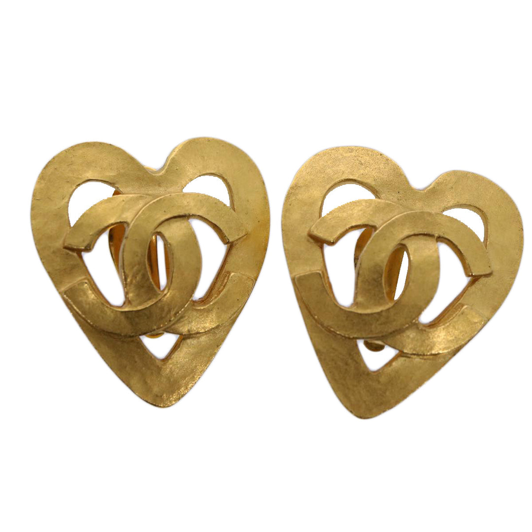 Top Quality Chanel heart Earring Gold Tone CC Auth 60077A