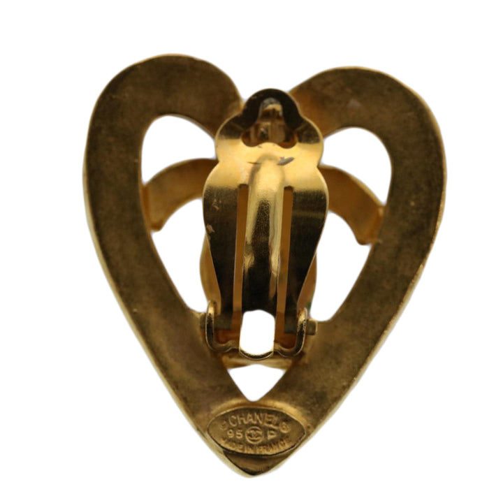 Top Quality Chanel heart Earring Gold Tone CC Auth 60077A