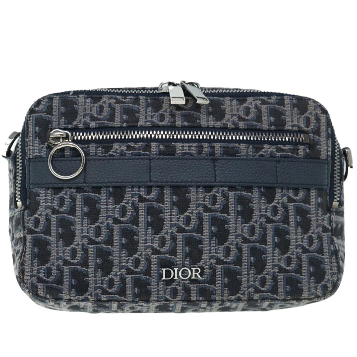 CHRISTIAN Top quality Dior Trotter Canvas Shoulder Bag Navy Auth 60082A