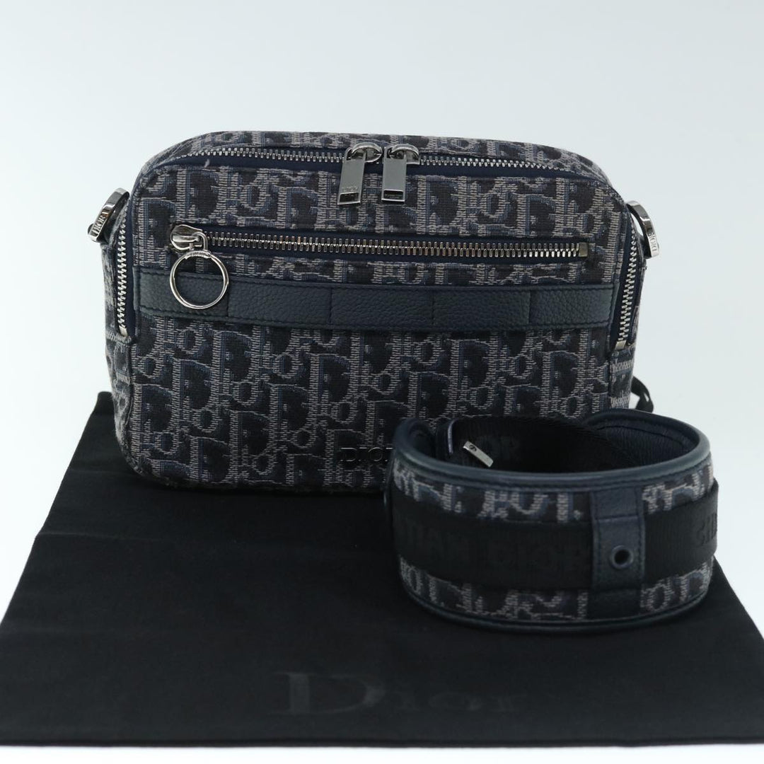 CHRISTIAN Top quality Dior Trotter Canvas Shoulder Bag Navy Auth 60082A