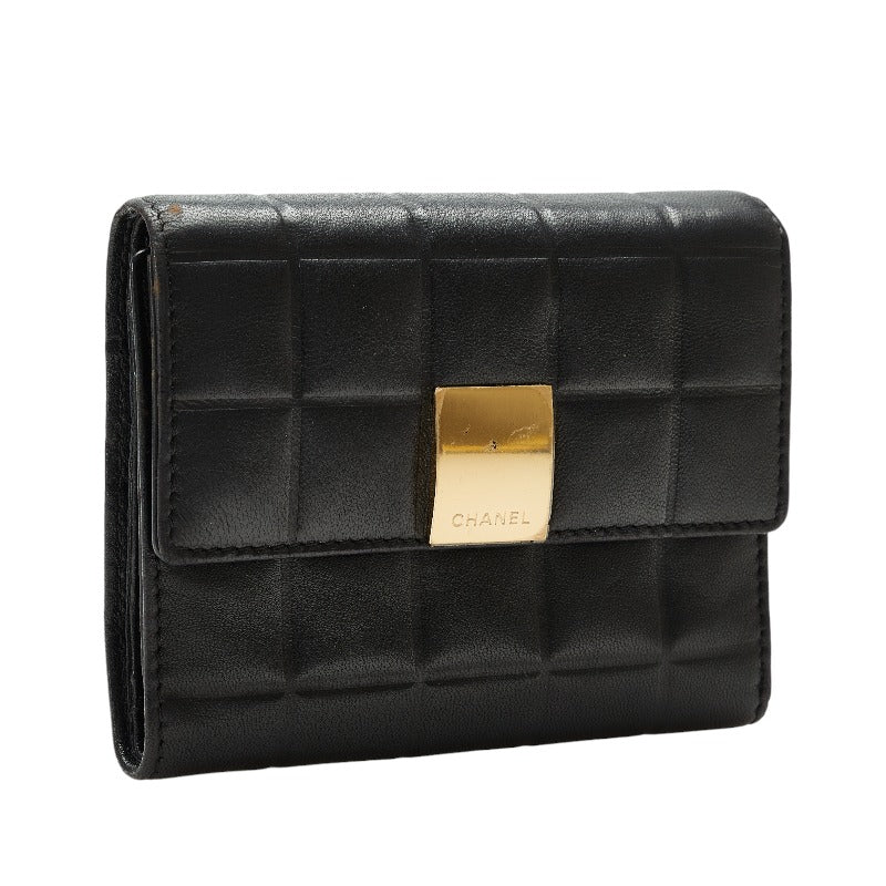 Top Quality Chanel Chocolate Bar Three Folded Wallet Black Leather