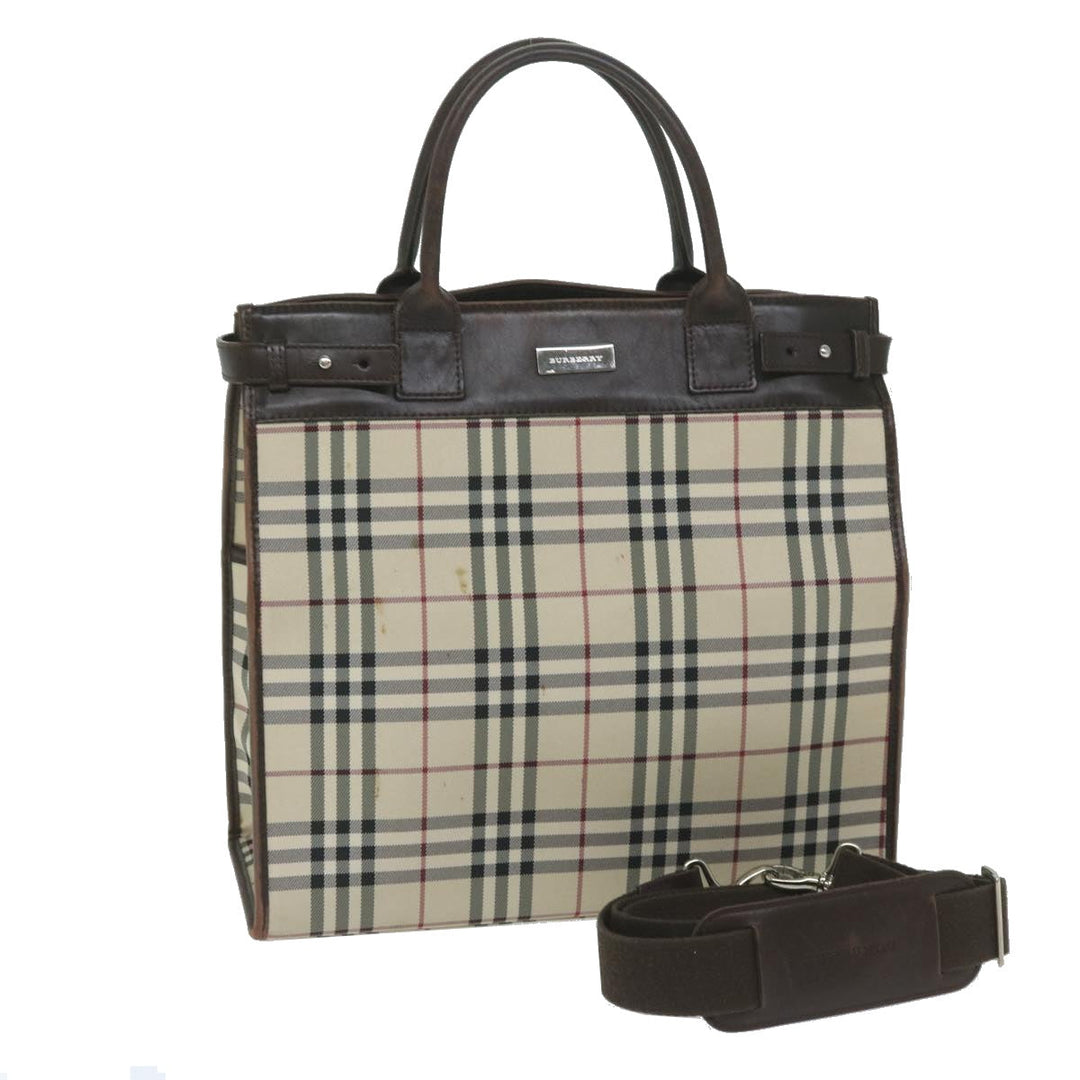 Burberry Nova Check Shoulder Bag Nylon Canvas Beige Auth 60156