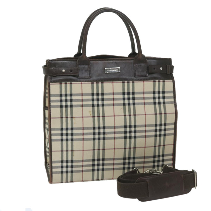 Burberry Nova Check Shoulder Bag Nylon Canvas Beige Auth 60156