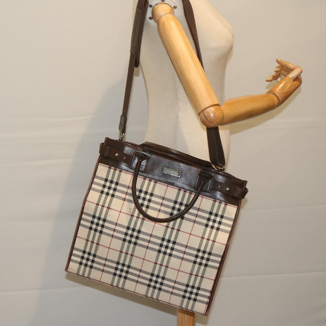 Burberry Nova Check Shoulder Bag Nylon Canvas Beige Auth 60156