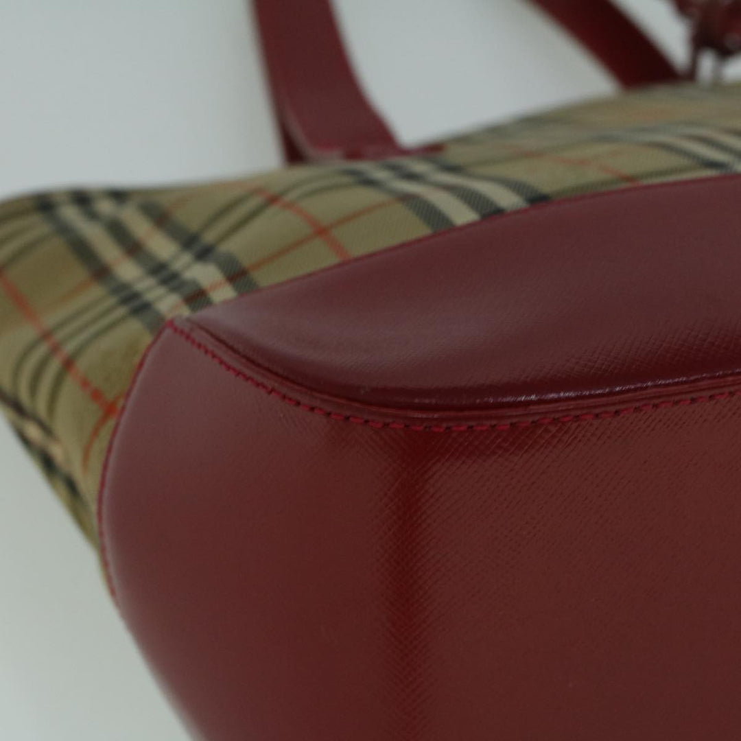 Burberry Nova Check Hand Bag Canvas Beige Red Auth 60179