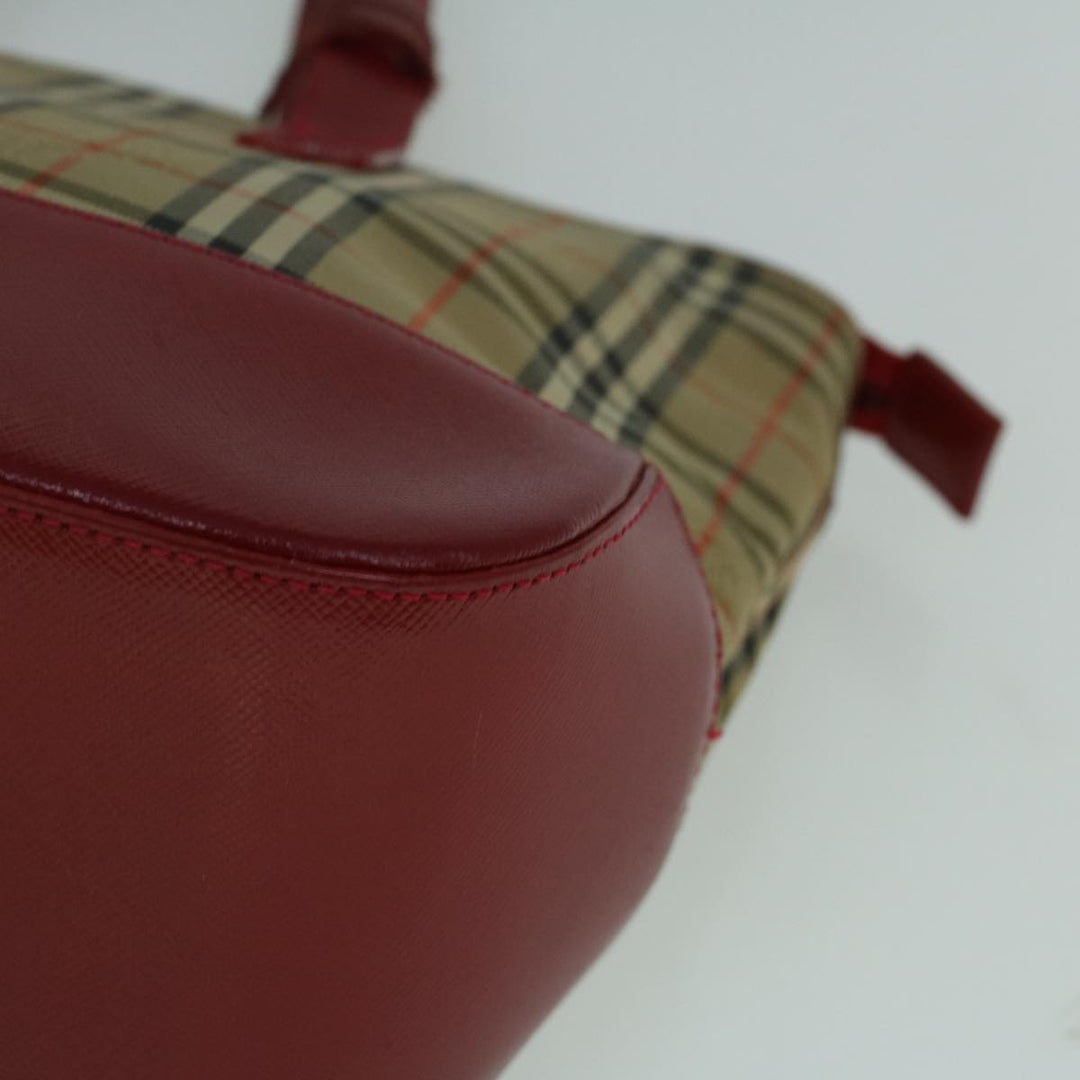 Burberry Nova Check Hand Bag Canvas Beige Red Auth 60179