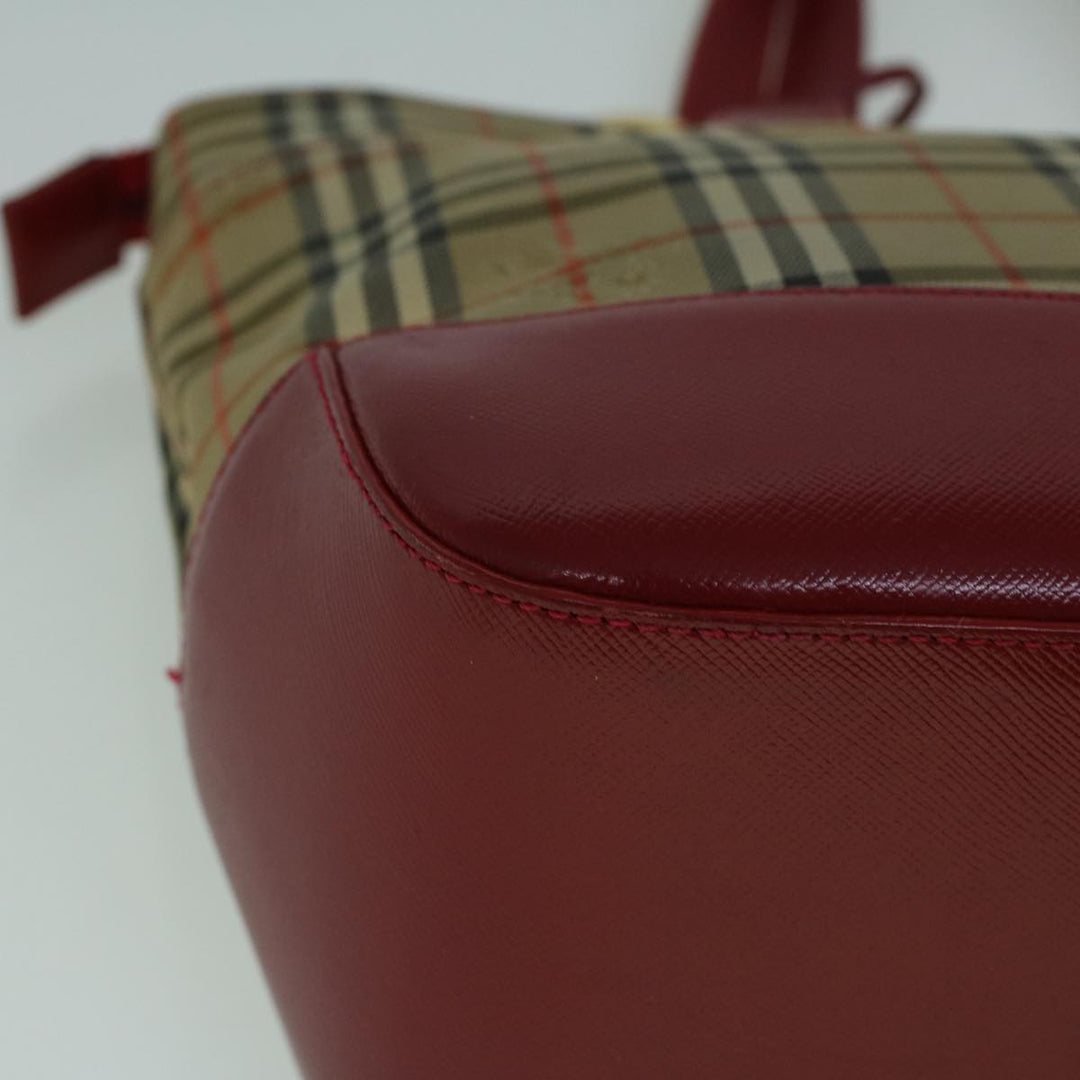 Burberry Nova Check Hand Bag Canvas Beige Red Auth 60179