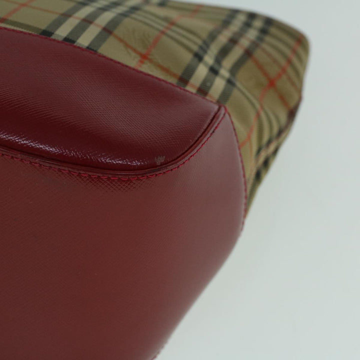 Burberry Nova Check Hand Bag Canvas Beige Red Auth 60179