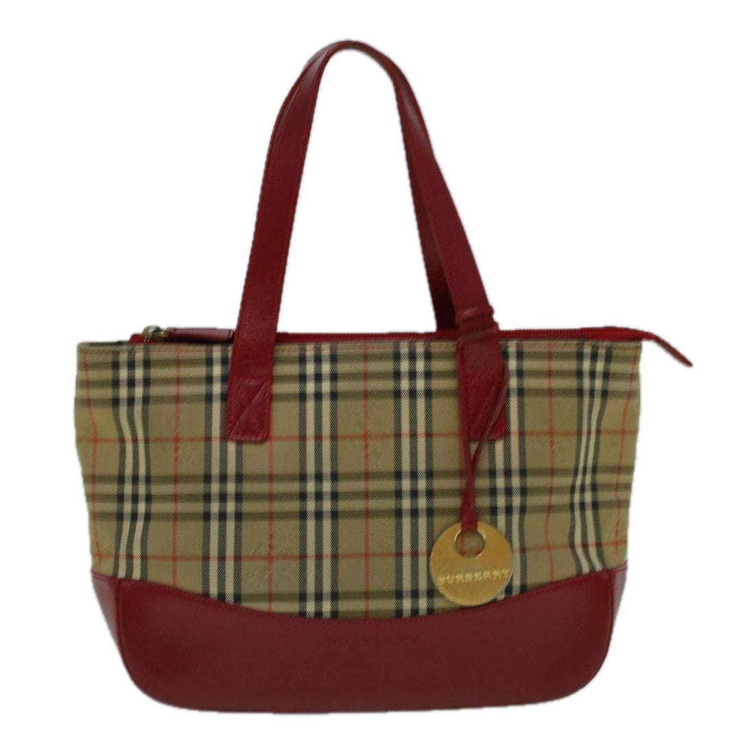 Burberry Nova Check Hand Bag Canvas Beige Red Auth 60179