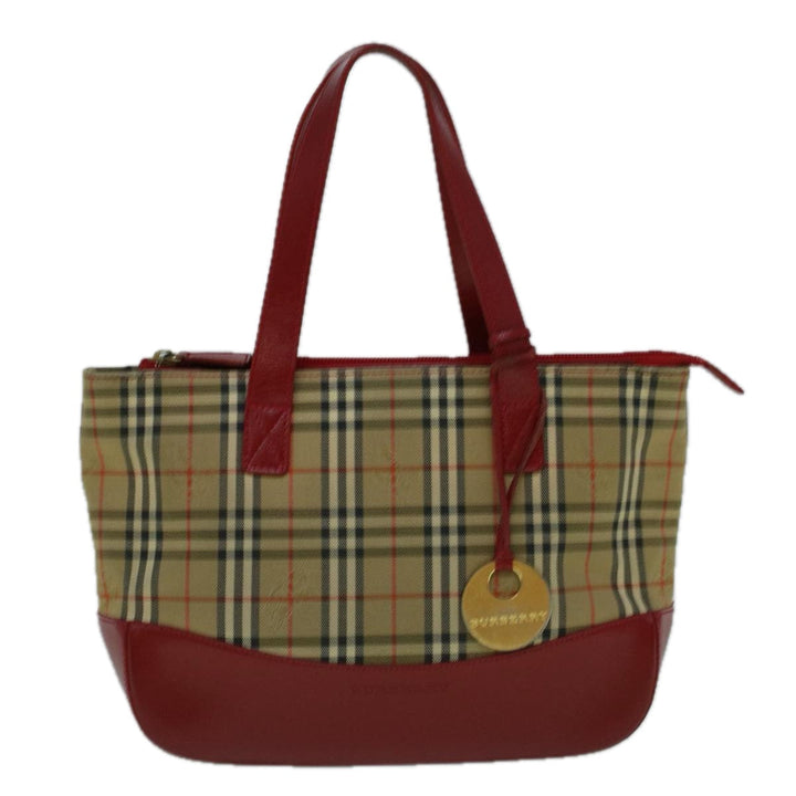 Burberry Nova Check Hand Bag Canvas Beige Red Auth 60179