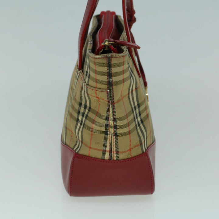 Burberry Nova Check Hand Bag Canvas Beige Red Auth 60179