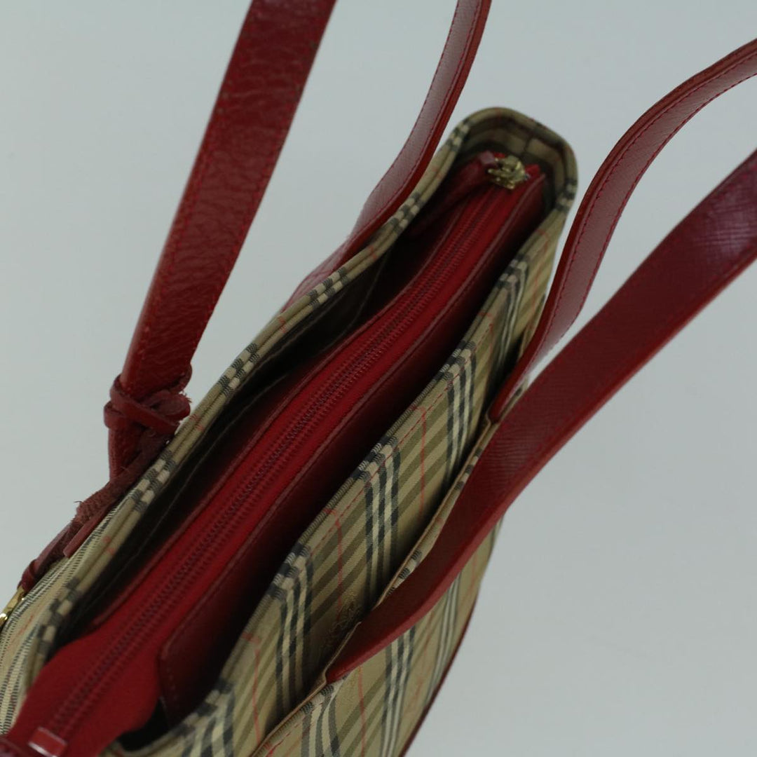 Burberry Nova Check Hand Bag Canvas Beige Red Auth 60179