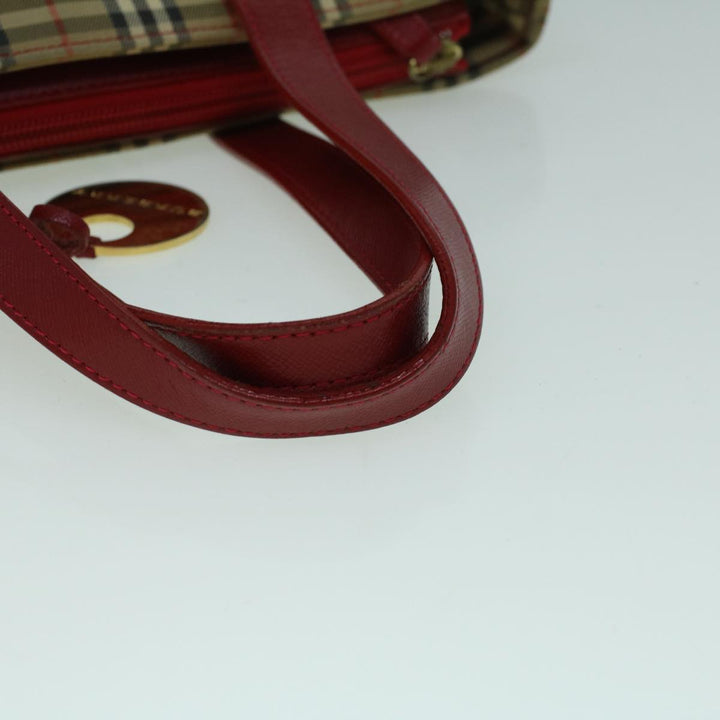 Burberry Nova Check Hand Bag Canvas Beige Red Auth 60179