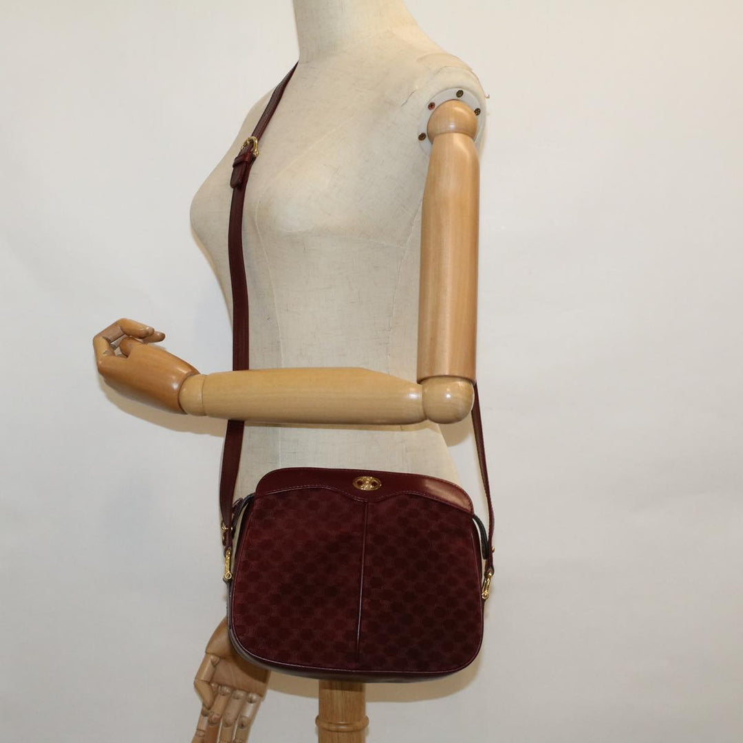 Celine Macadam Canvas Shoulder Bag Suede Bordeaux  60346