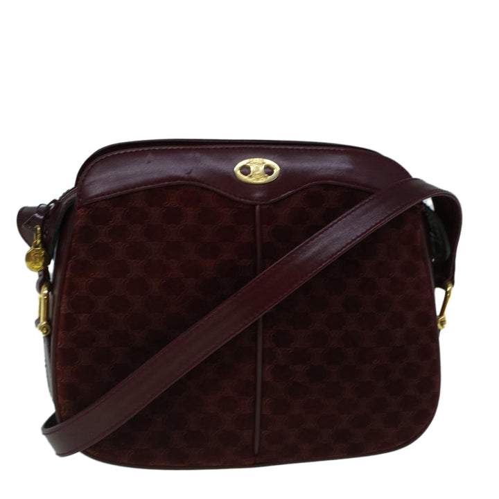 Celine Macadam Canvas Shoulder Bag Suede Bordeaux  60346