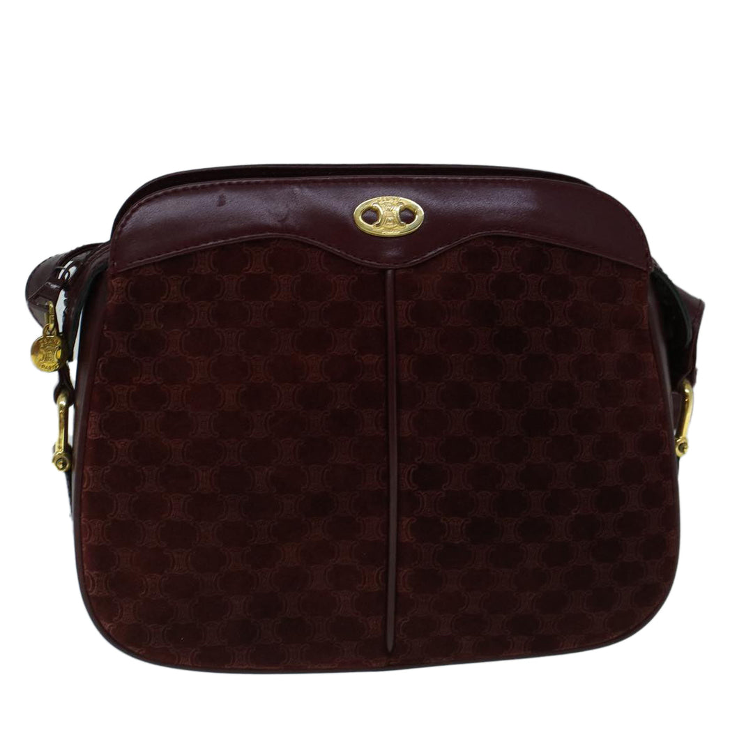 Celine Macadam Canvas Shoulder Bag Suede Bordeaux  60346