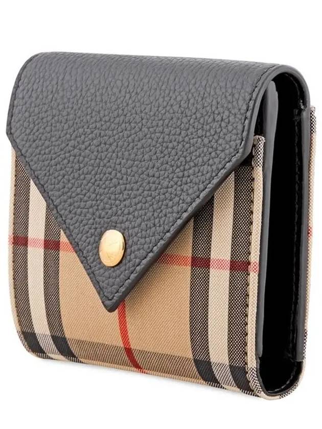 Burberry Vintage Check Grainy Leather Half Wallet Black
