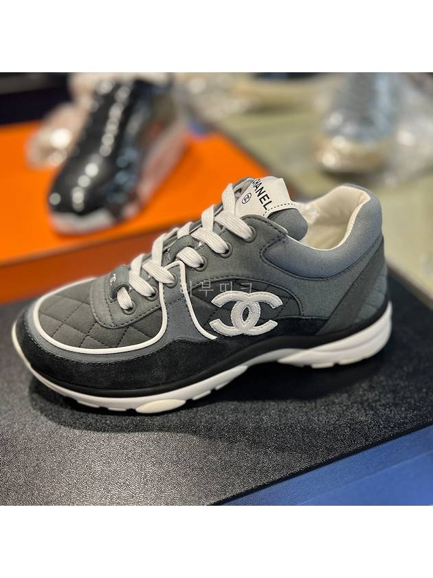 CC Logo Fabric Suede Low-Top Sneakers Dark Grey Chanel