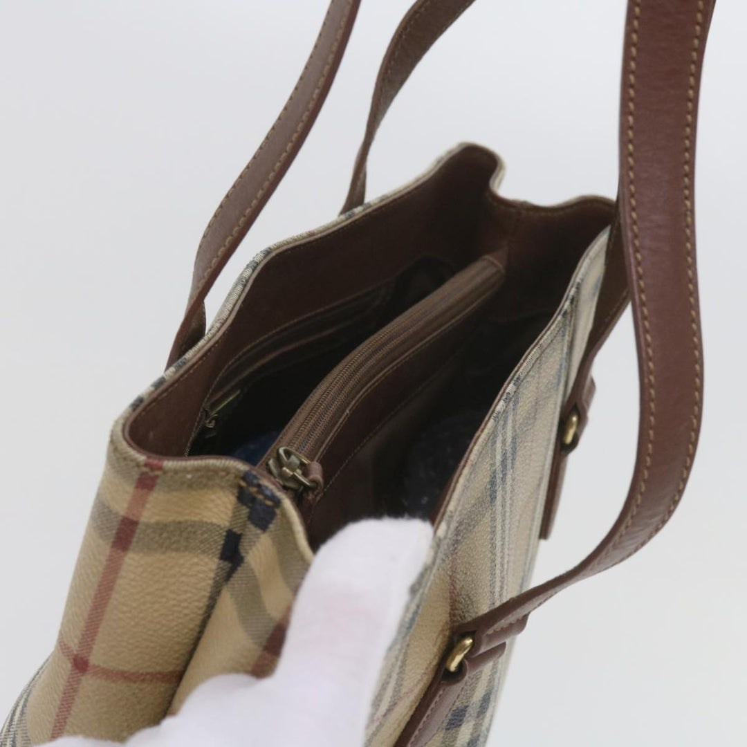 BURBERRYSs Nova Check Tote Bag PVC Leather Beige Auth 60590