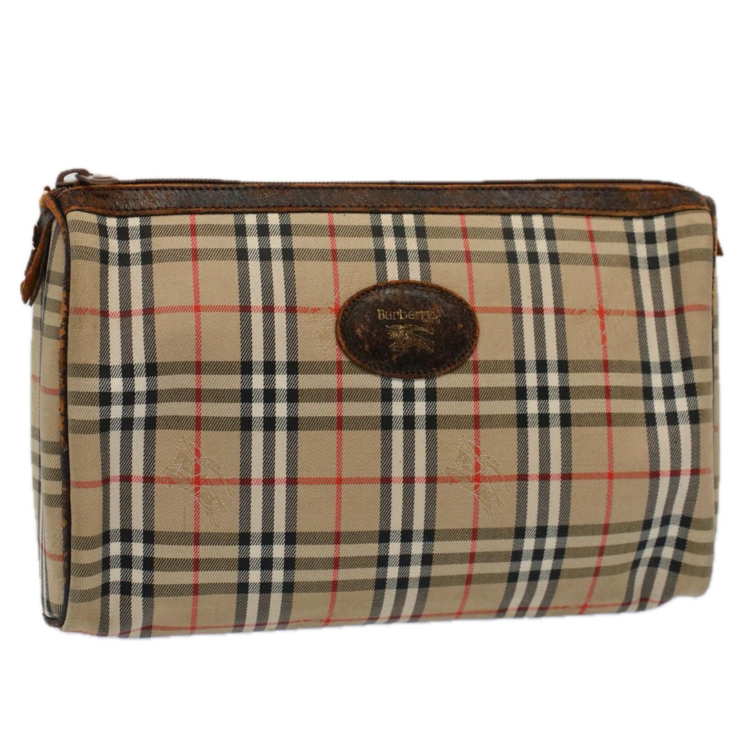 BURBERRYSs Nova Check Clutch Bag Nylon Canvas Beige Auth 60603