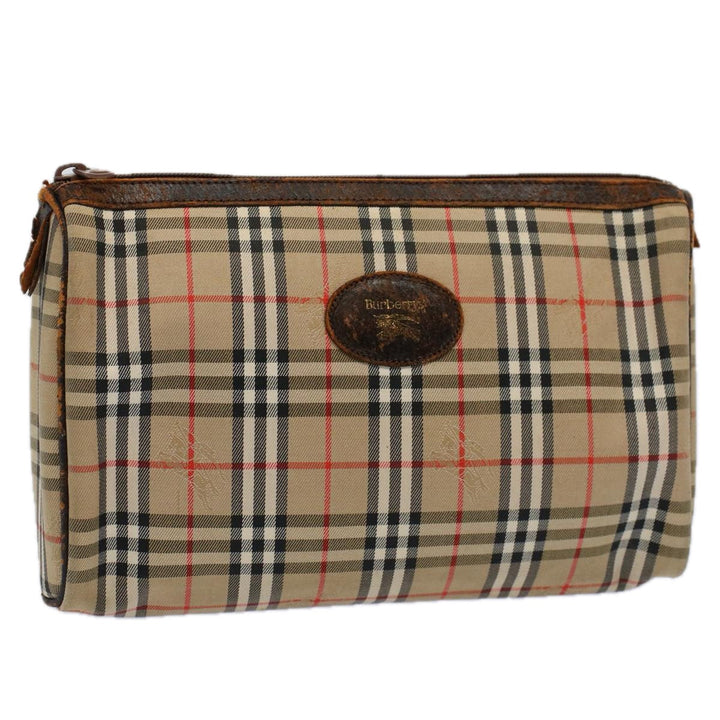 BURBERRYSs Nova Check Clutch Bag Nylon Canvas Beige Auth 60603