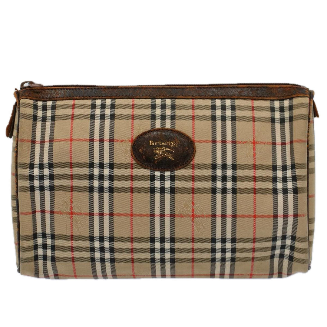 BURBERRYSs Nova Check Clutch Bag Nylon Canvas Beige Auth 60603