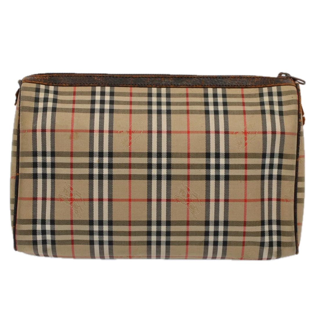 BURBERRYSs Nova Check Clutch Bag Nylon Canvas Beige Auth 60603