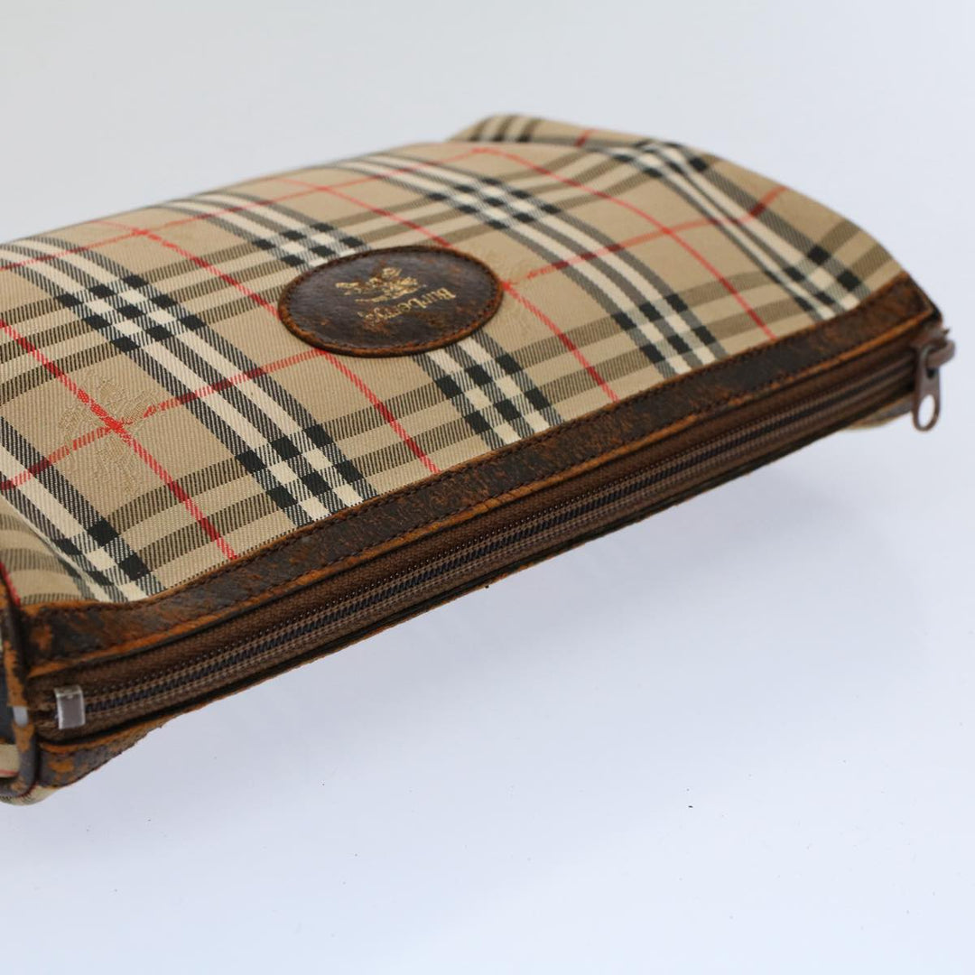 BURBERRYSs Nova Check Clutch Bag Nylon Canvas Beige Auth 60603