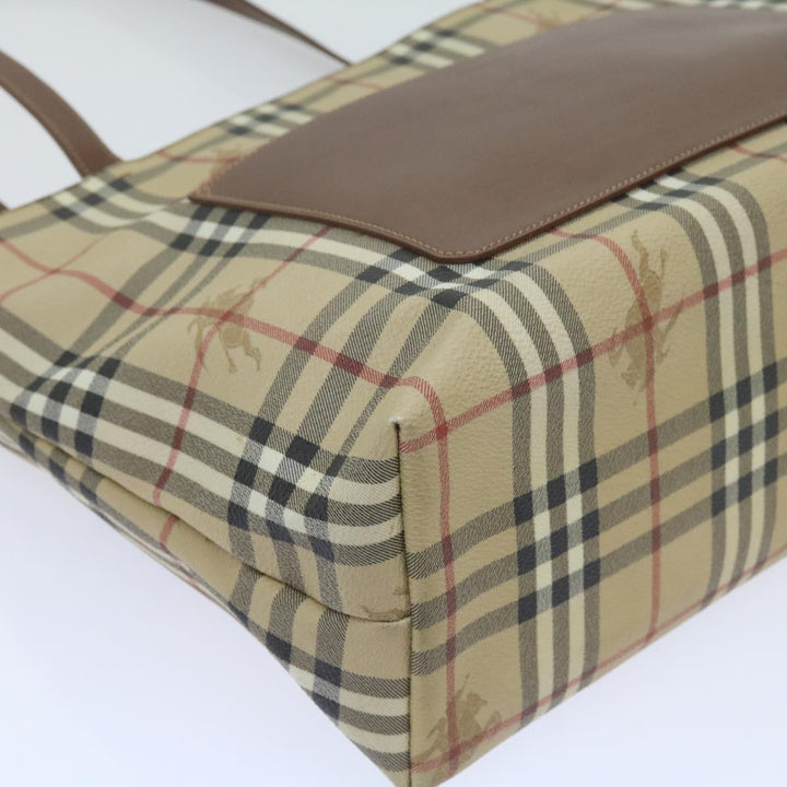 BURBERRY Nova Check Tote Bag PVC Leather Beige Auth 60694