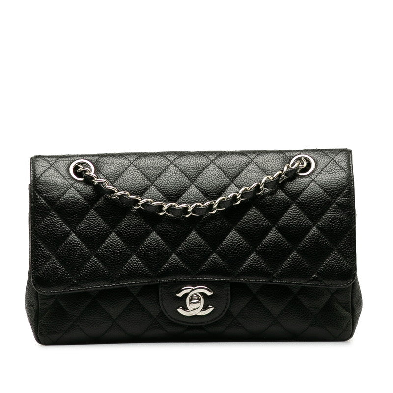 Top Quality Chanel Matrace 25 Cocomark Double Flap ilver  Chain Shoulder Bag Black Caviar S  CHANEL