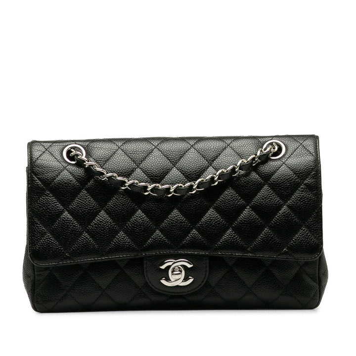 Top Quality Chanel Matrace 25 Cocomark Double Flap ilver  Chain Shoulder Bag Black Caviar S  CHANEL