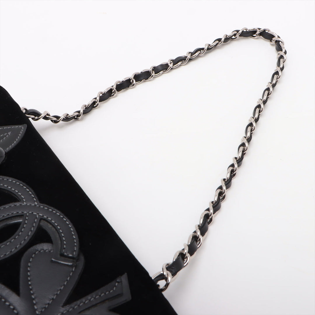 Top Quality Chanel Camelia Belbet X Leather Chain Shoulder Bag Black Silver G