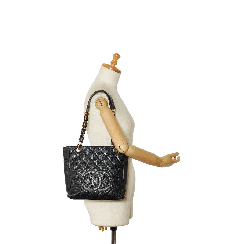 Top Quality Chanel Cocomark Mattress PT Tortoise Chain Handbag Black Gold Caviar S  CHANEL