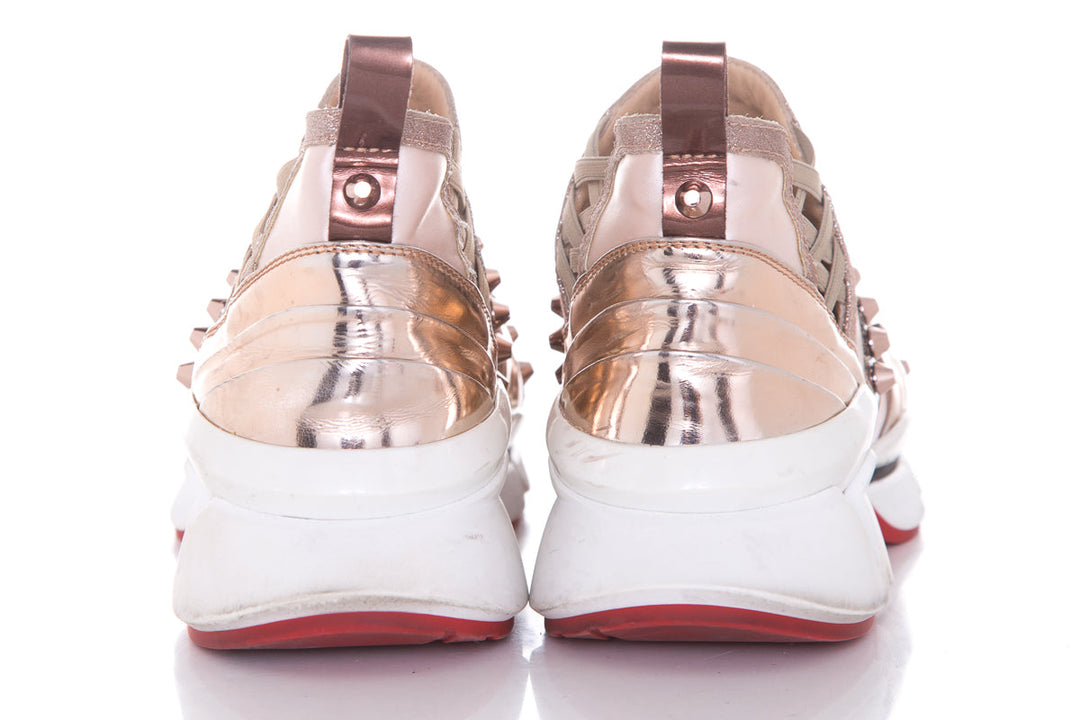 Christian Louboutin Rose Gold Glitter/ Studded Cortis Sneakers SZ 37.5