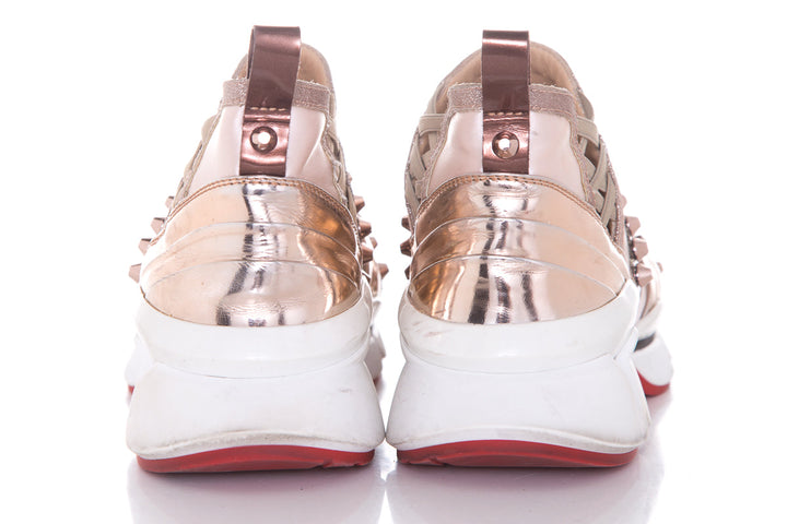 Christian Louboutin Rose Gold Glitter/ Studded Cortis Sneakers SZ 37.5