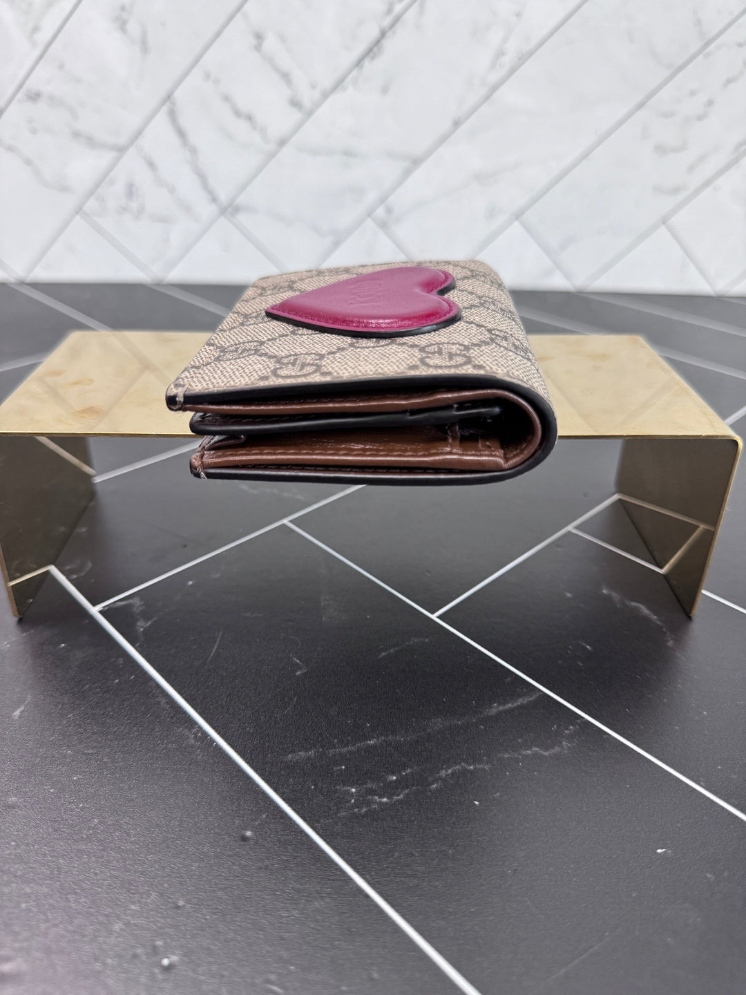 Gucci Brown Coated Canvas Heart Motif Wallet