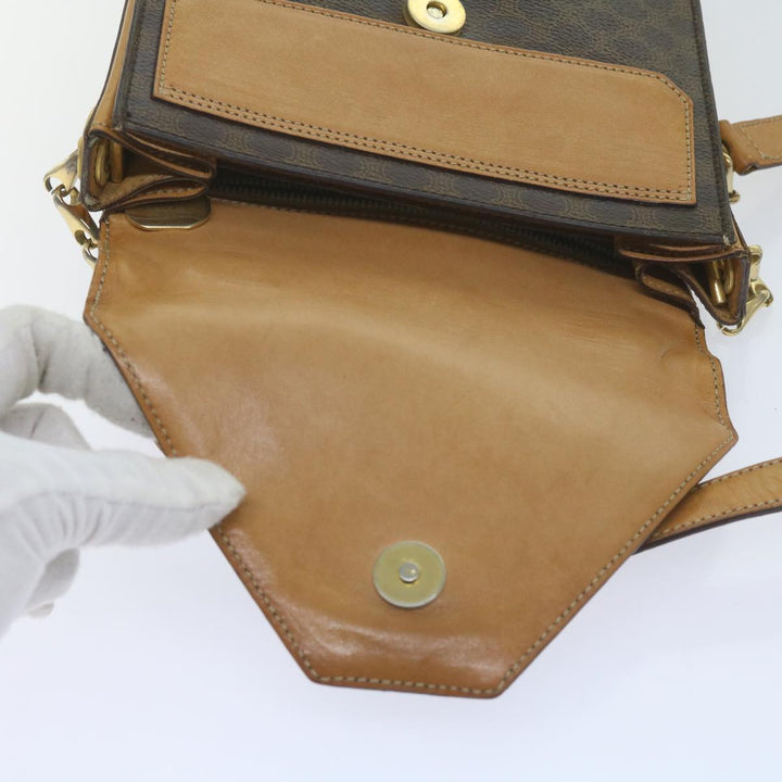 Celine Macadam Canvas Shoulder Bag PVC Leather Brown  61554