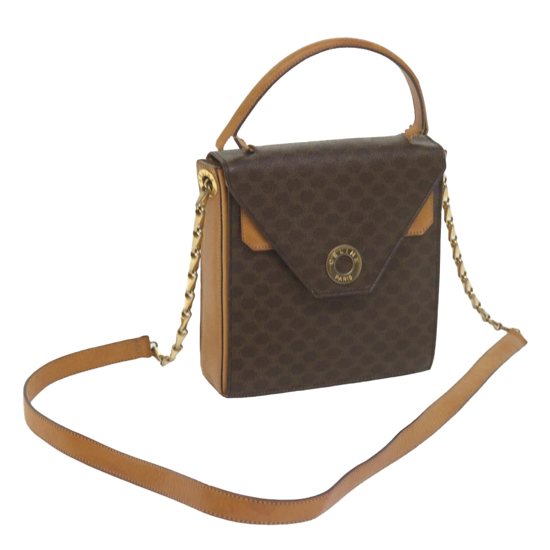 Celine Macadam Canvas Shoulder Bag PVC Leather Brown  61554