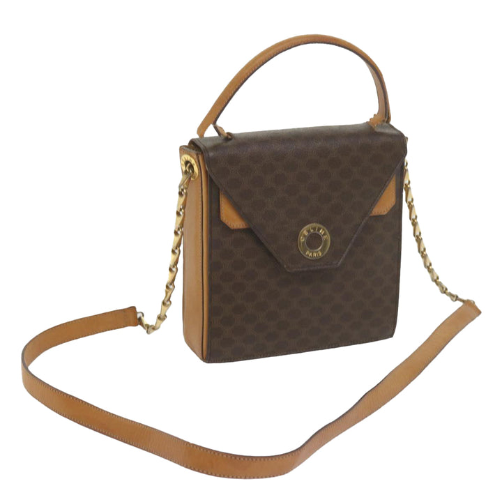 Celine Macadam Canvas Shoulder Bag PVC Leather Brown  61554
