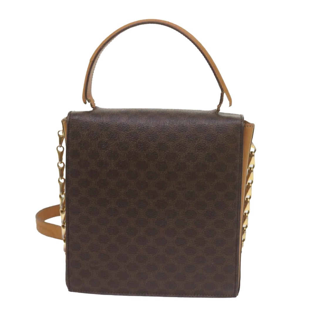 Celine Macadam Canvas Shoulder Bag PVC Leather Brown  61554