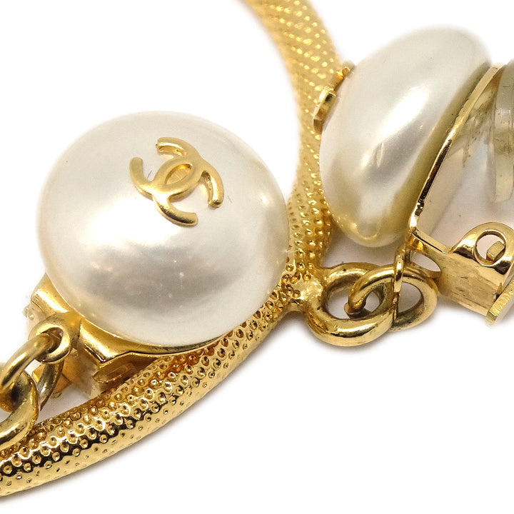 Top Quality Chanel Hoop Earrings Gold Artificial Pearl Clip-On 97P