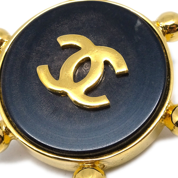 Top Quality Chanel Button Earrings Dark Brown