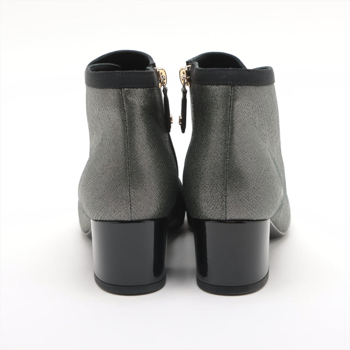 Top Quality Chanel Coco Leather X Fabric Shoes 35.5  Black X Silver G33181 Pearl