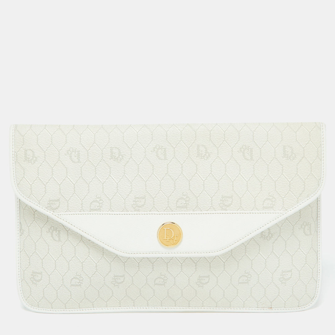 Top quality Dior Off White Honeycomb Monogram Coated Canvas and Leather Clutch